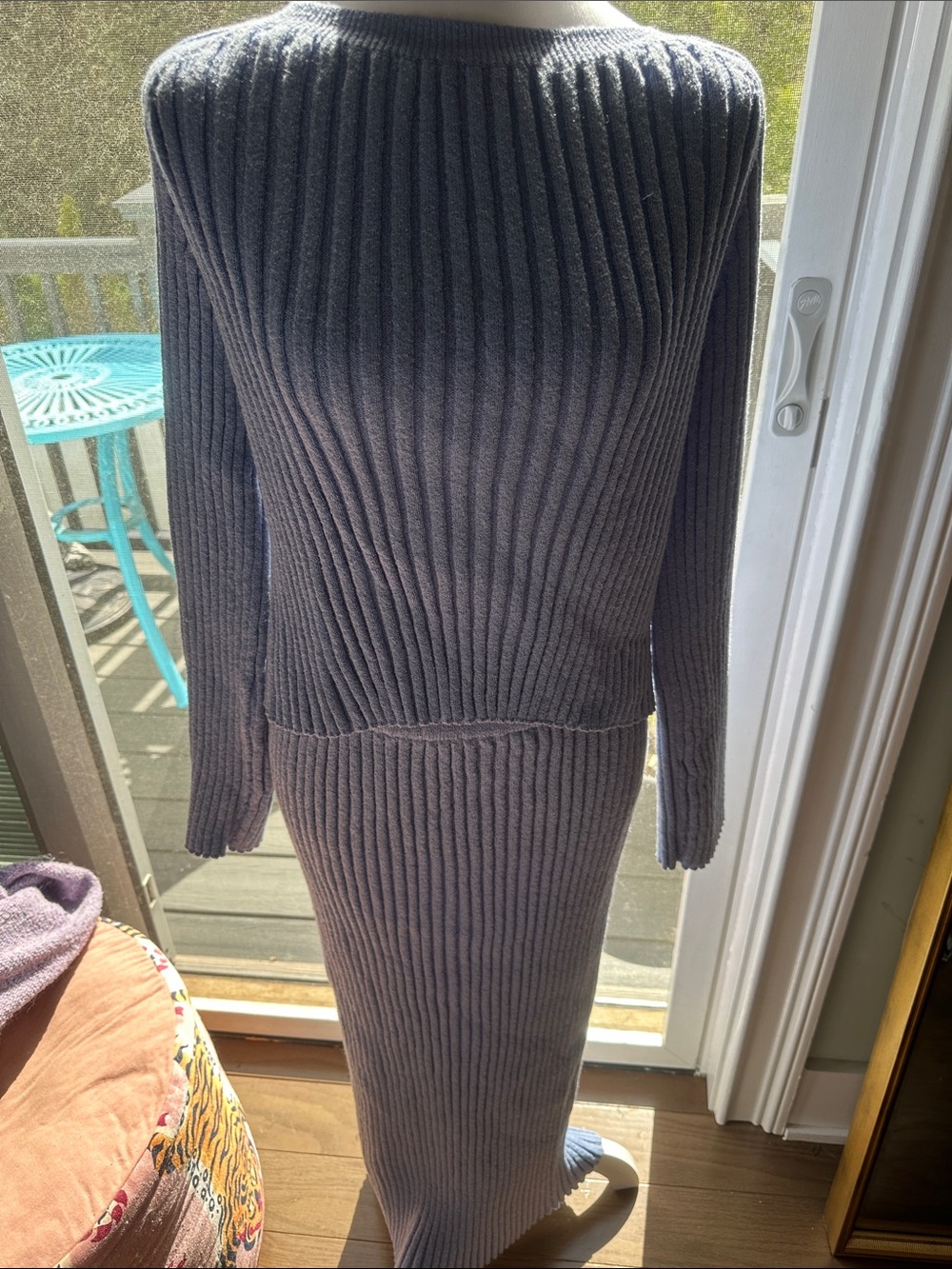 Ribbed Knit Two-Piece Set in Light Indigo